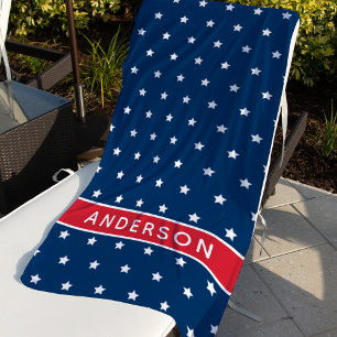 Patriotic Stars and Stripes Monogram Name Beach Towel