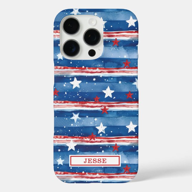 Patriotic Stars and Stripes Monogrammed Case-Mate iPhone Case (Back)