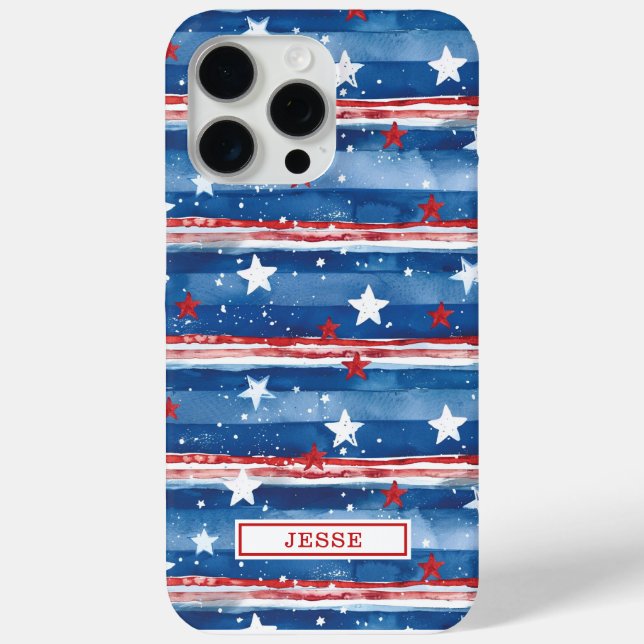 Patriotic Stars and Stripes Monogrammed Case-Mate iPhone Case (Back)