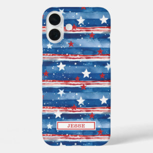 Patriotic Stars and Stripes Monogrammed iPhone 16 Plus Case
