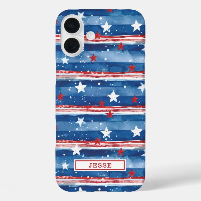 Patriotic Stars and Stripes Monogrammed Case-Mate iPhone Case (Back)
