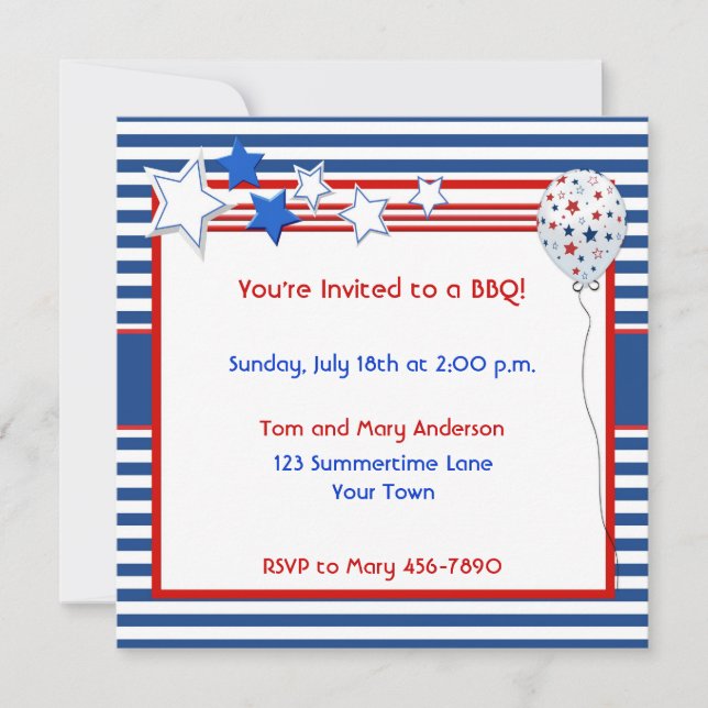 Patriotic Stars and Stripes Party Invitation (Front)
