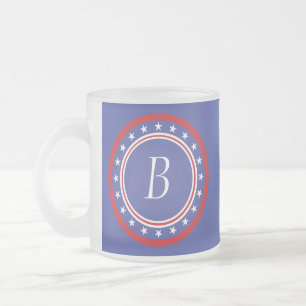 Patriotic Stars and Stripes - With Monogram Frosted Glass Coffee Mug