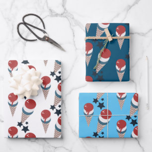 Patriotic Stars Ice Cream Pattern Wrapping Paper Sheet