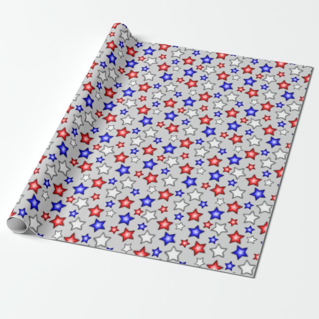 Patriotic Stars - Light Grey Wrapping Paper (Unrolled)