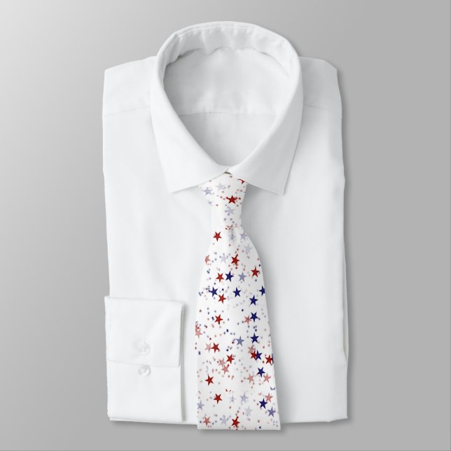 Patriotic Stars Pattern USA Independence Neck Tie (Tied)