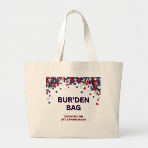 PATRIOTIC STARS, RED WHITE BLUE COTTON BUR'DEN  LARGE TOTE BAG
