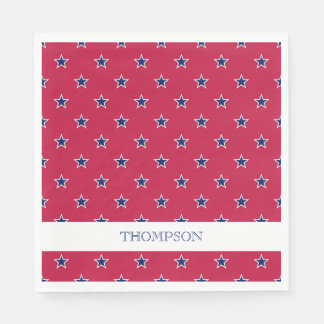 Patriotic Stars Red White Blue NAME July 4 Bar Napkin