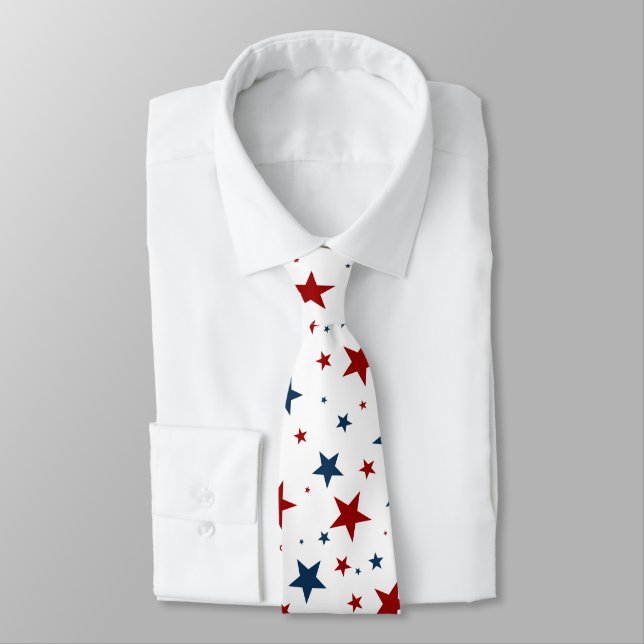 Patriotic Stars Red White Blue Pattern Tie (Tied)
