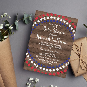 Patriotic Stars Rustic 4th of July Baby Shower Invitation
