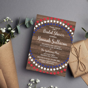Patriotic Stars Rustic 4th of July Bridal Shower Invitation