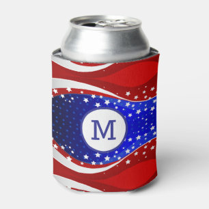 Patriotic Stars & Stripes Abstract American Flag 2 Can Cooler