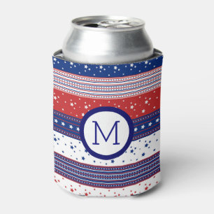 Patriotic Stars & Stripes Abstract American Flag 2 Can Cooler