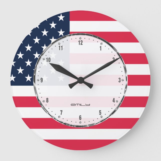 Patriotic Stars & Stripes Abstract American Flag 2 Large Clock (Front)