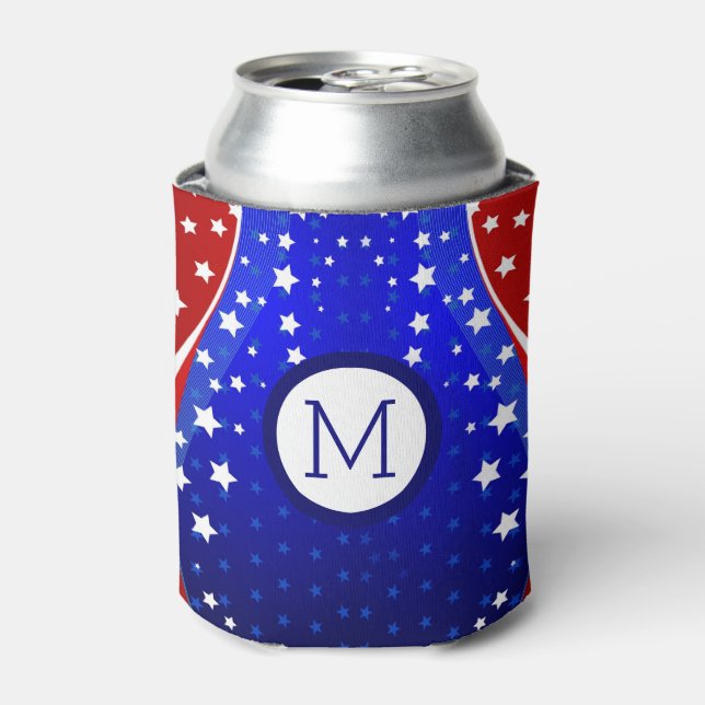 Patriotic Stars & Stripes Abstract American Flag 3 Can Cooler (Can Front)