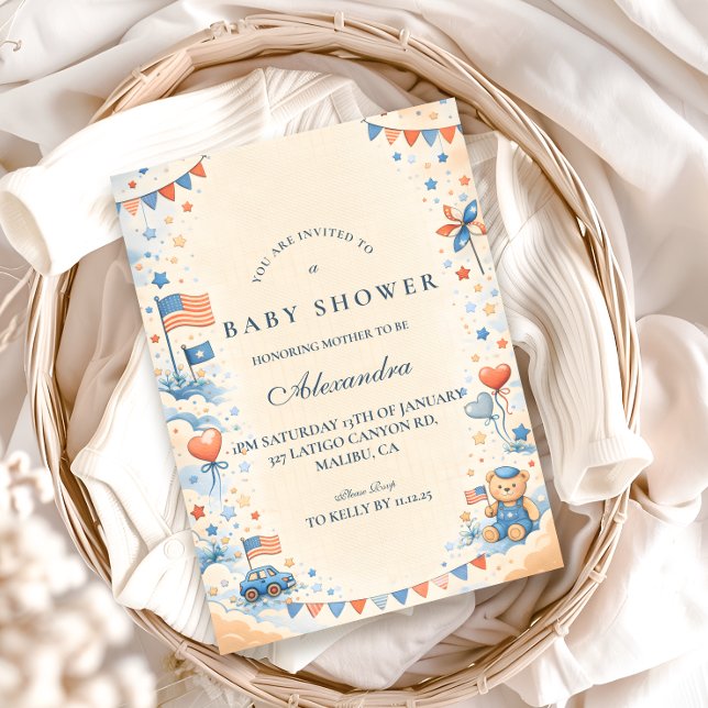 Patriotic Stars & Stripes Baby Shower Invitation (Creator Uploaded)