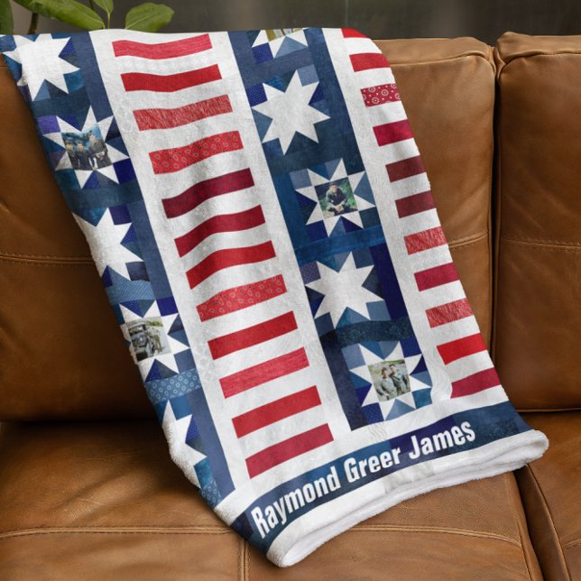 Patriotic Stars Stripes Flag Hero Quilt Photo  Fleece Blanket (Creator Uploaded)