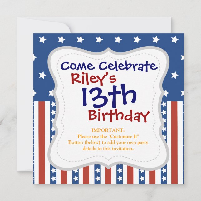 Patriotic Stars Stripes Freedom Flag 4th of July Invitation (Front)