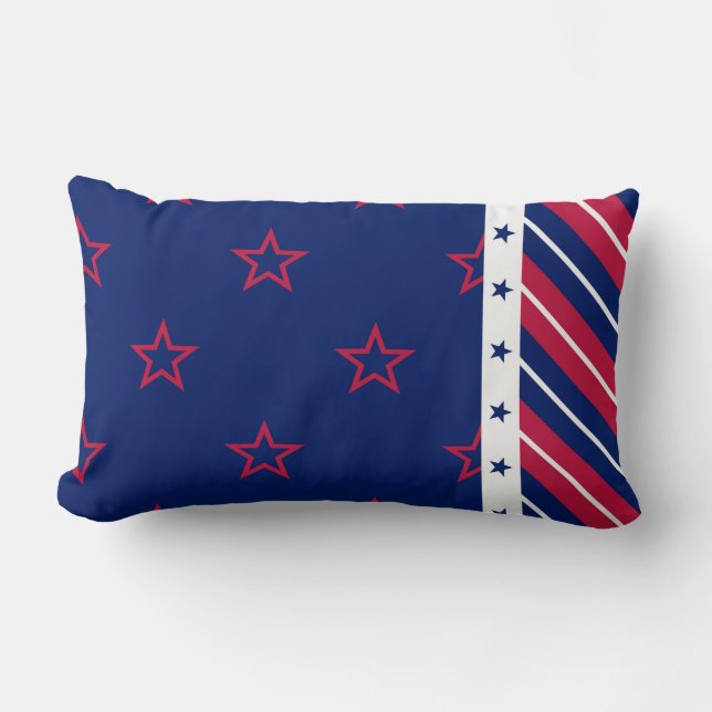 Patriotic Stars Stripes Home Decor Red White Blue Lumbar Cushion (Front)