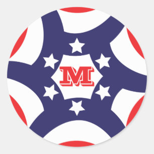 Patriotic Stars Stripes Monogram Red White Blue Classic Round Sticker