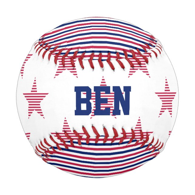 Patriotic Stars Stripes NAME All American Kids Fun Baseball (Back)