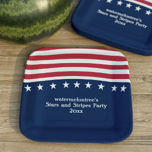 Patriotic Stars Stripes Party Red White and  Blue Paper Plate