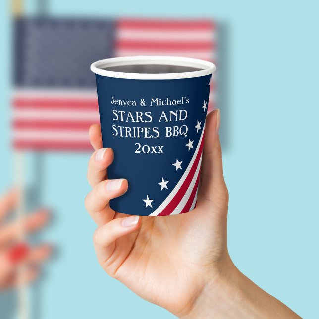 Patriotic Stars Stripes Red White Blue Paper Cups (Also available in a smaller 8oz)