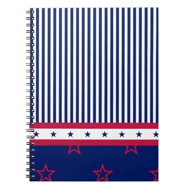 Patriotic stars stripes red white blue USA Freedom Notebook (Front)