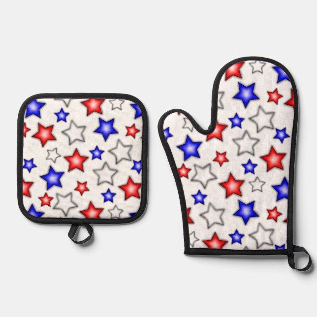 Patriotic Stars - White Oven Mitt & Pot Holder Set (Front)