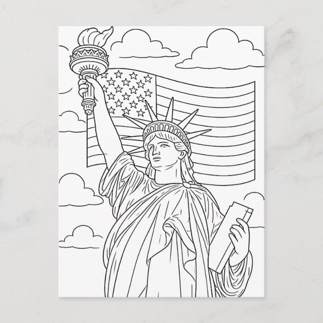 Patriotic Statue of Liberty Colouring Page Postcard (Front)