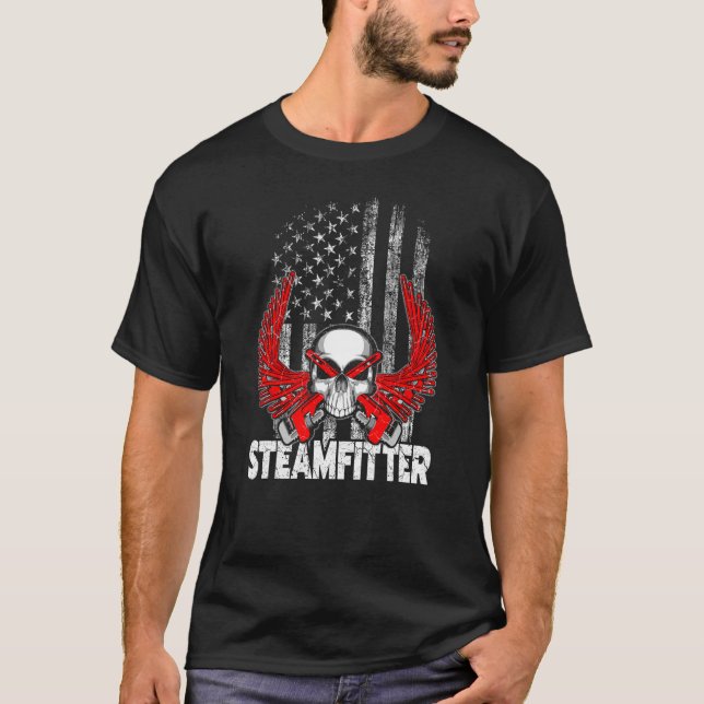 Patriotic Steamfitter USA American Flag Plumber Pi T-Shirt (Front)