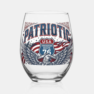 Patriotic Steel Road Guardian Biker Road Freedom P Stemless Wine Glass