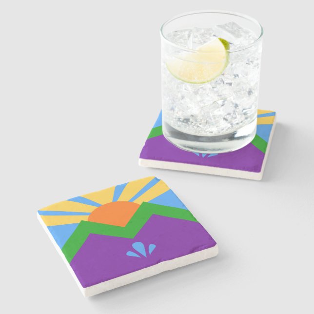 Patriotic stone coaster, Flag of Manitou Springs Coaster (Side)