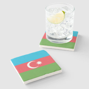 Patriotic stone coaster with Flag of Azerbaijan
