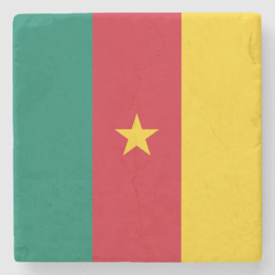 Patriotic stone coaster with Flag of Cameroon