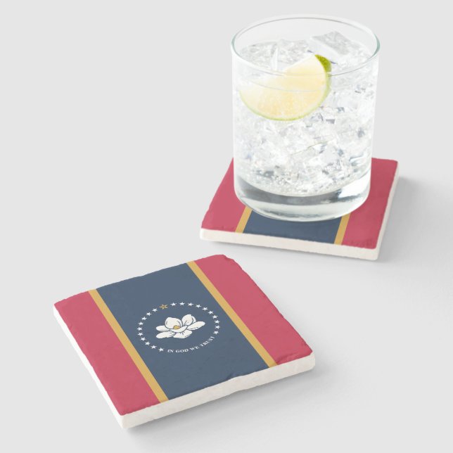 Patriotic stone coaster with Flag of Mississippi (Side)