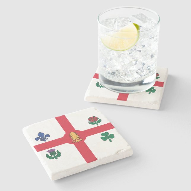 Patriotic stone coaster with Flag of Montreal (Side)