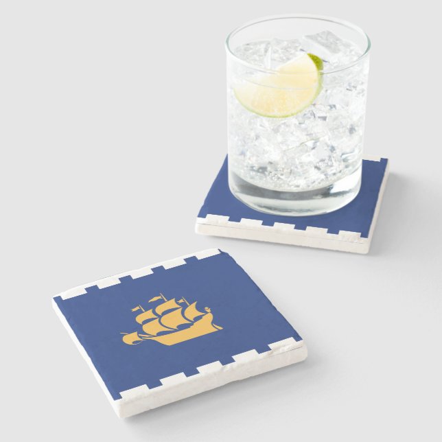 Patriotic stone coaster with Flag of Quebec City (Side)