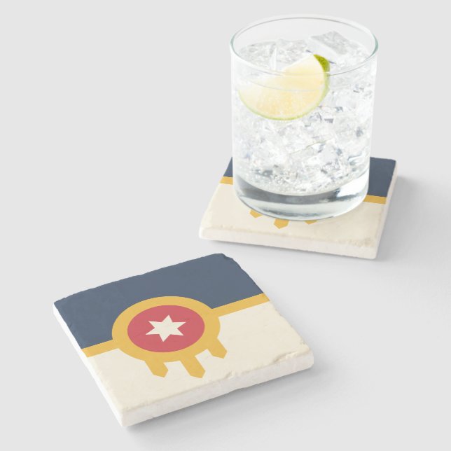 Patriotic stone coaster with Flag of Tulsa City (Side)