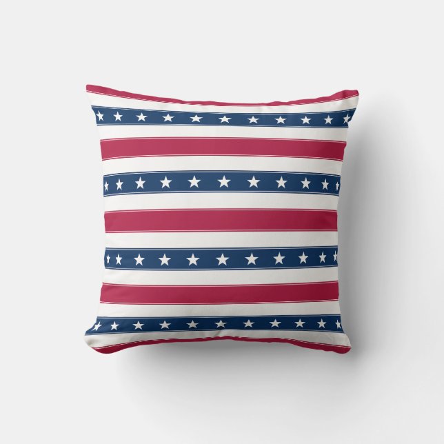 Patriotic Stripes with Stars (horizontal) Cushion (Front)