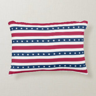 Patriotic Stripes with Stars (horizontal) Decorative Cushion