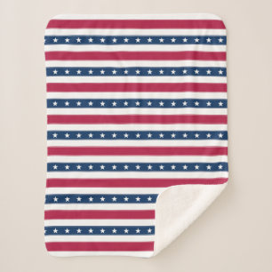 Patriotic Stripes with Stars Sherpa Blanket