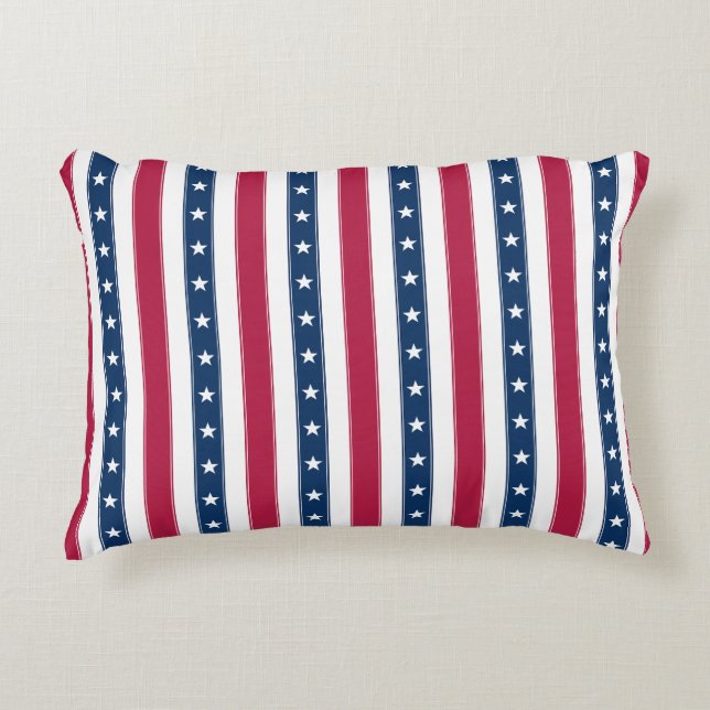 Patriotic Stripes with Stars (vertical) Decorative Cushion (Front)