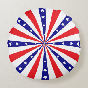 Patriotic Sun Burst Round Cushion