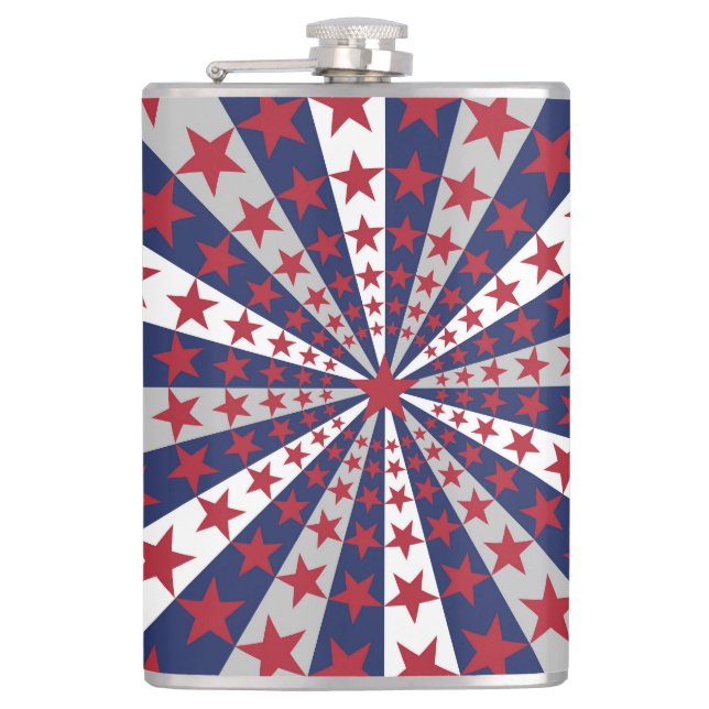 Patriotic Sunburst: American Flag Artwork Hip Flask (Front)