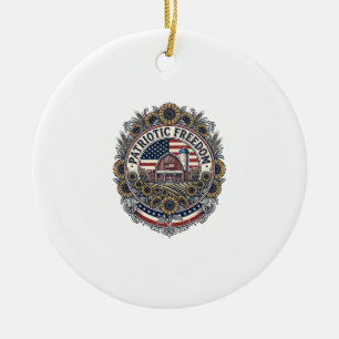 Patriotic Sunflower Farm Vector Graphic Tee_1 Ceramic Tree Decoration