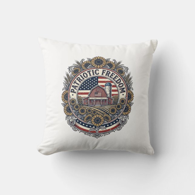 Patriotic Sunflower Farm Vector Graphic Tee_1 Cushion (Front)