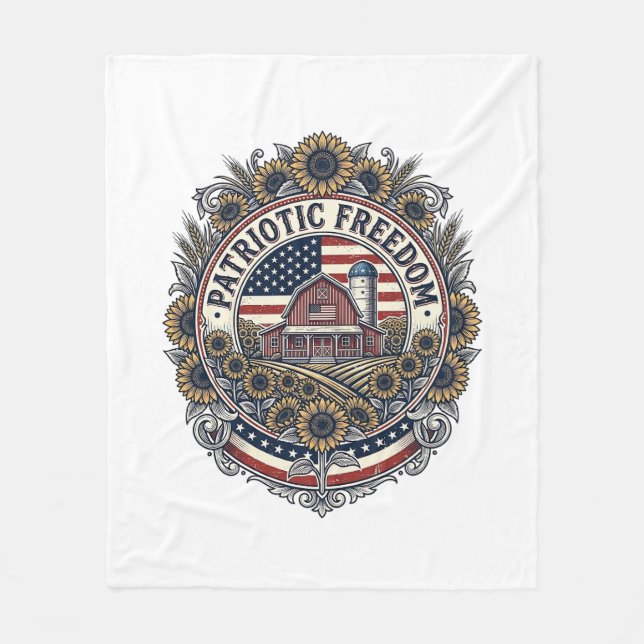 Patriotic Sunflower Farm Vector Graphic Tee_1 Fleece Blanket (Front)