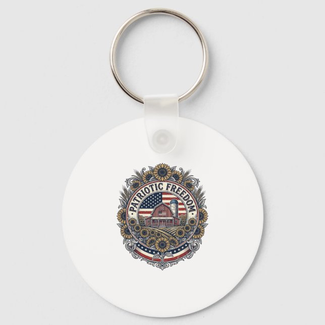 Patriotic Sunflower Farm Vector Graphic Tee_1 Key Ring (Front)