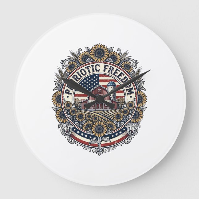 Patriotic Sunflower Farm Vector Graphic Tee_1 Large Clock (Front)